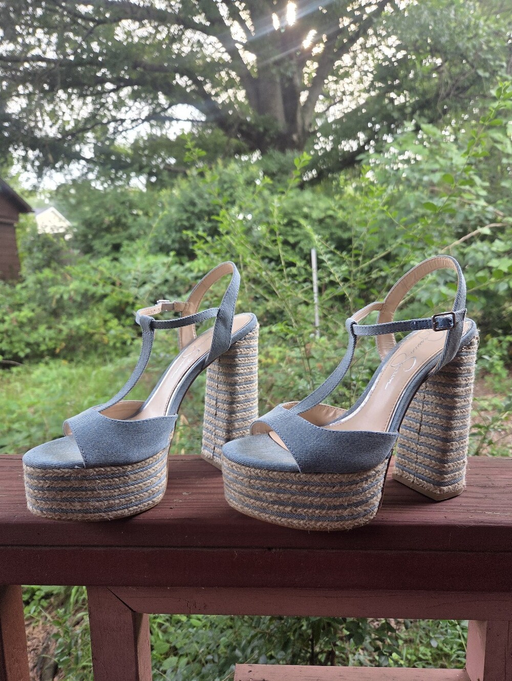 ✨️Jessica Simpson Blue Platform T-Strap Espadrille Sandals ✨️